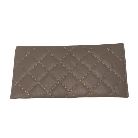 Badgley Mischka Taupe Vegan Leather Diamond Quilted Card Holder Wallet - Picture 2 of 3
